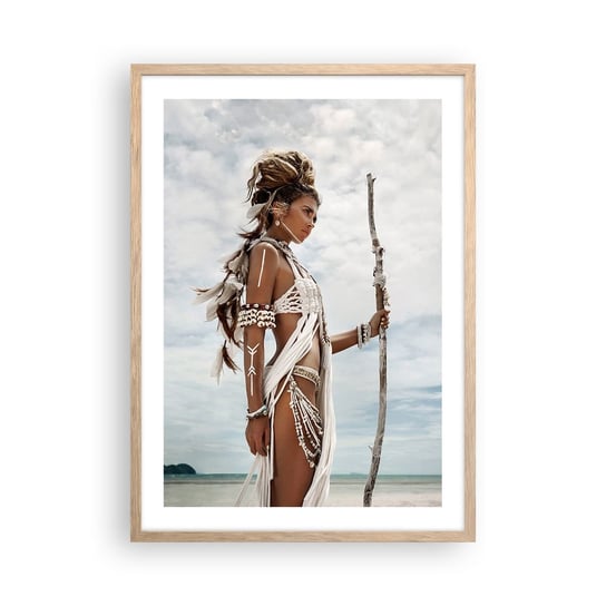 Obraz - Plakat - Królowa tropików - 50x70cm - Kobieta Strój Etniczny Plemię - Nowoczesny modny obraz Plakat rama jasny dąb ARTTOR ARTTOR