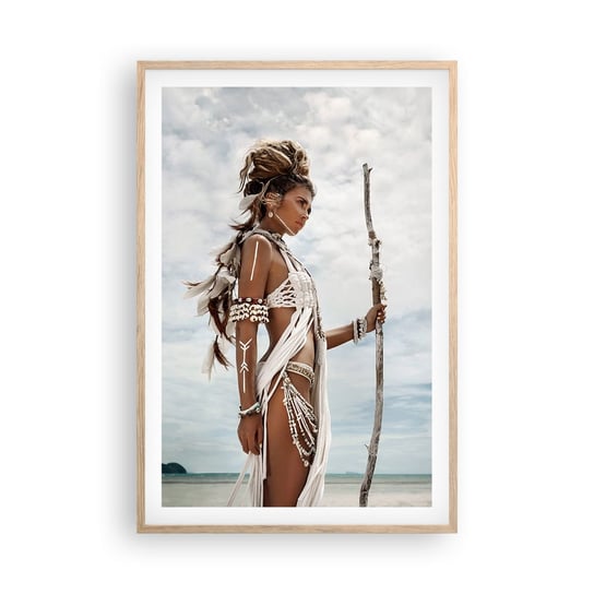 Obraz - Plakat - Królowa tropików - 61x91cm - Kobieta Strój Etniczny Plemię - Foto Plakaty na ścianę w ramie jasny dąb - Plakat do Salonu Sypialni ARTTOR ARTTOR