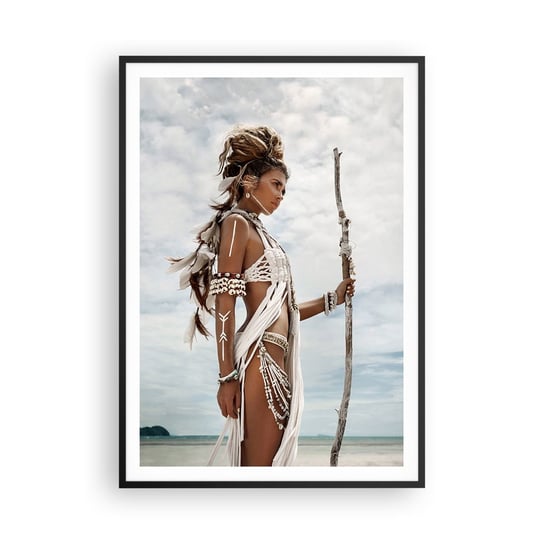 Obraz - Plakat - Królowa tropików - 70x100cm - Kobieta Strój Etniczny Plemię - Foto Plakaty w ramie koloru czarnego do Salonu Sypialni ARTTOR ARTTOR