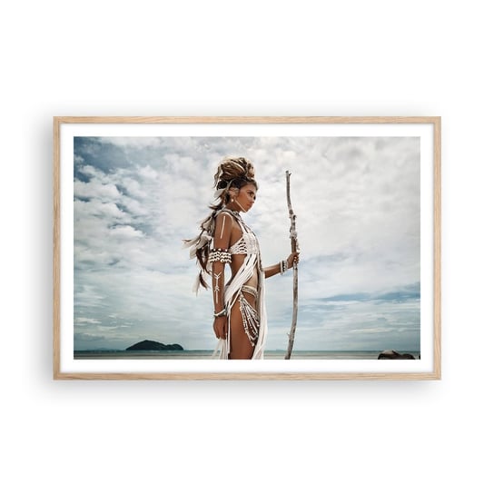Obraz - Plakat - Królowa tropików - 91x61cm - Kobieta Strój Etniczny Plemię - Foto Plakaty na ścianę w ramie jasny dąb - Plakat do Salonu Sypialni ARTTOR ARTTOR