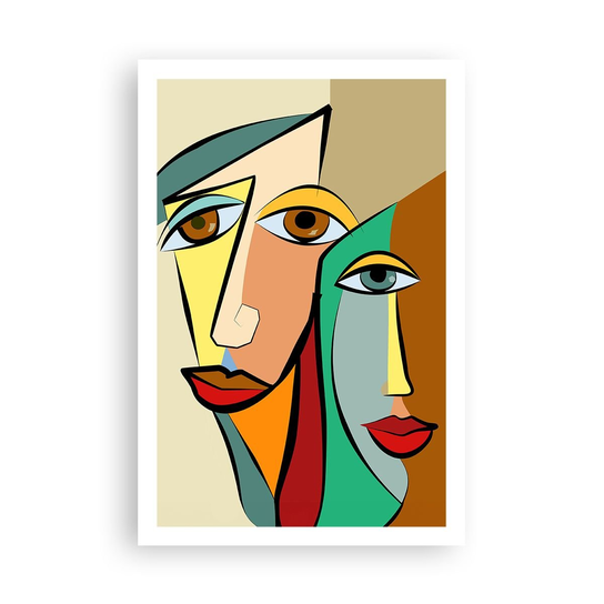 Obraz - Plakat - Kubistyczna para - 61x91cm - Twarze Kubizm Abstrakcja ...