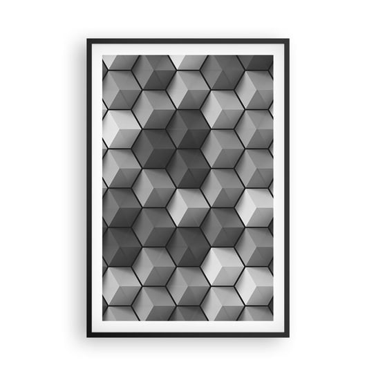 Obraz - Plakat - Kubistyczna układanka - 61x91cm - 3D Sześcian Nowoczesny - Foto Plakaty na ścianę w czarnej ramie - Plakat do Salonu Sypialni ARTTOR ARTTOR