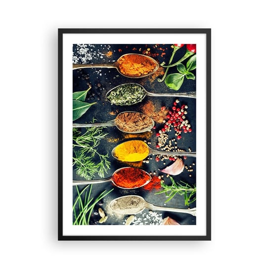 Obraz - Plakat - Kulinarna magia - 50x70cm - Przyprawy Zioła Kuchnia - Nowoczesny modny obraz Plakat czarna rama ARTTOR ARTTOR