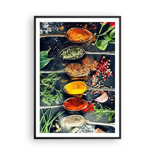 Obraz - Plakat - Kulinarna magia - 70x100cm - Przyprawy Zioła Kuchnia - Foto Plakaty w ramie koloru czarnego do Salonu Sypialni ARTTOR ARTTOR