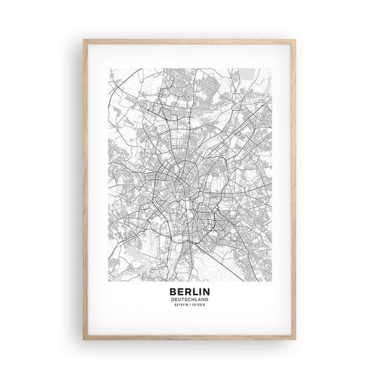 Obraz - Plakat - Kwiat Berlina - 70x100cm - Miasto Mapa Miasta Berlin - Foto Plakaty w ramie koloru jasny dąb do Salonu Sypialni ARTTOR ARTTOR