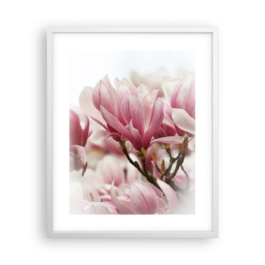 Obraz - Plakat - Kwiaty wiosny - 40x50cm - Magnolia Kwiat Delikatny - Foto Plakaty w ramie koloru białego do Salonu Sypialni ARTTOR ARTTOR