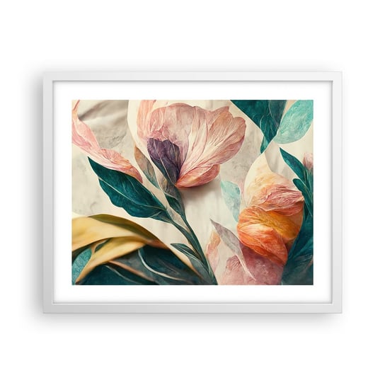 Obraz - Plakat - Kwiaty wysp południowych - 50x40cm - Kwiaty Vintage Botanika - Foto Plakaty w ramie koloru białego do Salonu Sypialni ARTTOR ARTTOR