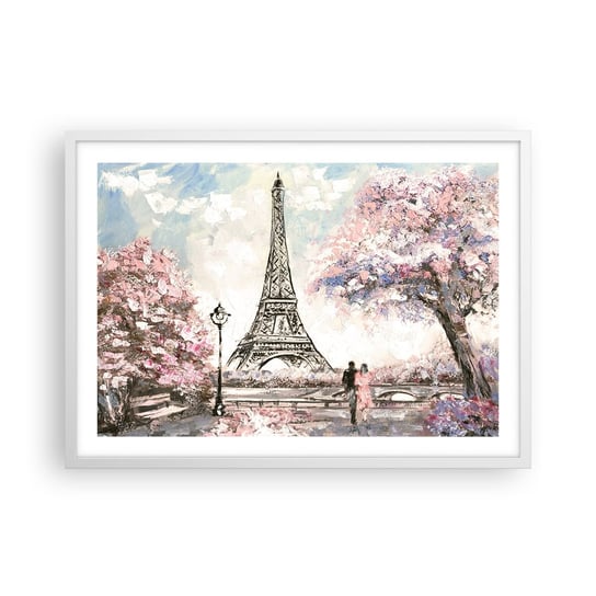 Obraz - Plakat - Kwietniowy spacer po Paryżu - 70x50cm - Miasto Wieża Eiffla Parkowa Alejka - Nowoczesny modny obraz Plakat rama biała ARTTOR ARTTOR