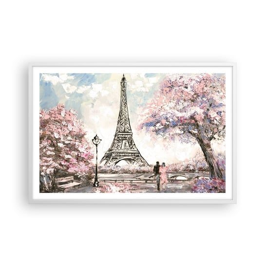 Obraz - Plakat - Kwietniowy spacer po Paryżu - 91x61cm - Miasto Wieża Eiffla Parkowa Alejka - Foto Plakaty na ścianę w ramie białej - Plakat do Salonu Sypialni ARTTOR ARTTOR