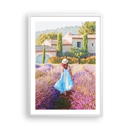 Obraz - Plakat - Lawendowa dziewczyna - 50x70cm - Krajobraz Pole Lawendy Kobieta - Nowoczesny modny obraz Plakat rama biała ARTTOR ARTTOR