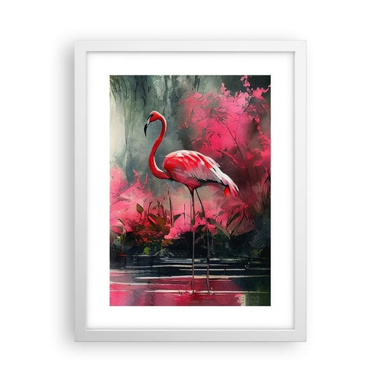 Obraz - Plakat - Lekcja naturalnego wdzięku - 30x40cm - Flamingi Sztuka Pejzaż - Foto Plakaty na ścianę w ramie białej - Plakat do Salonu Sypialni ARTTOR ARTTOR