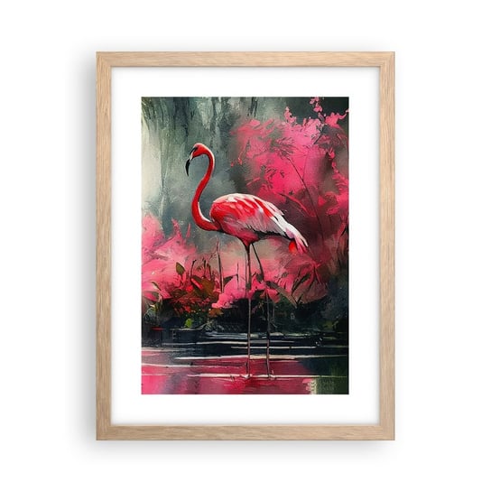 Obraz - Plakat - Lekcja naturalnego wdzięku - 30x40cm - Flamingi Sztuka Pejzaż - Foto Plakaty na ścianę w ramie jasny dąb - Plakat do Salonu Sypialni ARTTOR ARTTOR