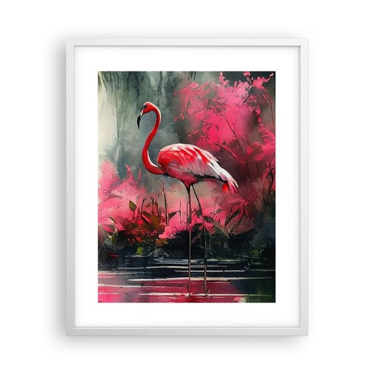Obraz - Plakat - Lekcja naturalnego wdzięku - 40x50cm - Flamingi Sztuka Pejzaż - Foto Plakaty w ramie koloru białego do Salonu Sypialni ARTTOR ARTTOR