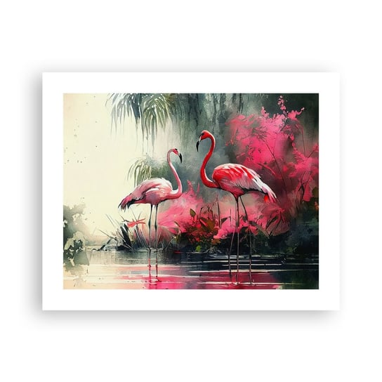 Obraz - Plakat - Lekcja naturalnego wdzięku - 50x40cm - Flamingi Sztuka Pejzaż - Foto Plakaty bez ramy do Salonu Sypialni ARTTOR ARTTOR