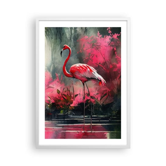 Obraz - Plakat - Lekcja naturalnego wdzięku - 50x70cm - Flamingi Sztuka Pejzaż - Nowoczesny modny obraz Plakat rama biała ARTTOR ARTTOR