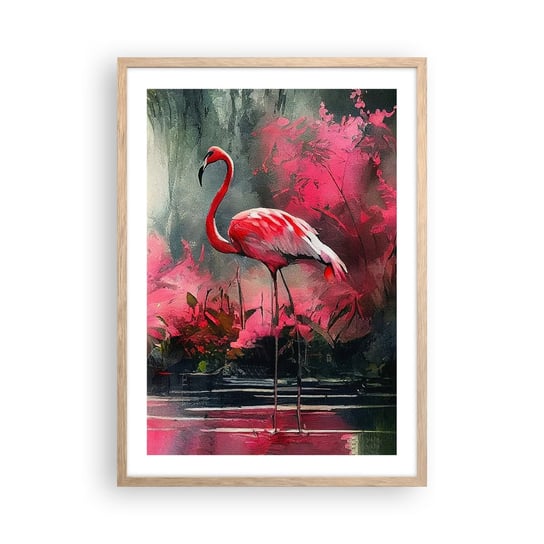 Obraz - Plakat - Lekcja naturalnego wdzięku - 50x70cm - Flamingi Sztuka Pejzaż - Nowoczesny modny obraz Plakat rama jasny dąb ARTTOR ARTTOR