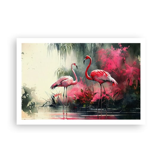Obraz - Plakat - Lekcja naturalnego wdzięku - 91x61cm - Flamingi Sztuka Pejzaż - Foto Plakaty na ścianę bez ramy - Plakat do Salonu Sypialni ARTTOR ARTTOR