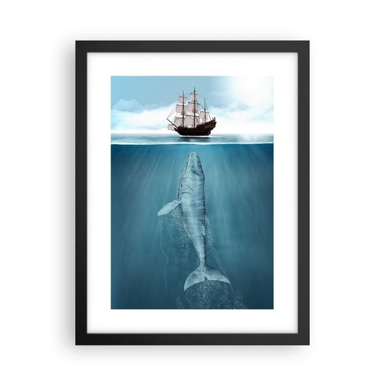 Obraz - Plakat - Lepiej nie wiedzieć - 30x40cm - Wieloryb Żaglowiec Ocean - Foto Plakaty na ścianę w czarnej ramie - Plakat do Salonu Sypialni ARTTOR ARTTOR