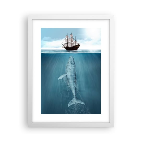 Obraz - Plakat - Lepiej nie wiedzieć - 30x40cm - Wieloryb Żaglowiec Ocean - Foto Plakaty na ścianę w ramie białej - Plakat do Salonu Sypialni ARTTOR ARTTOR