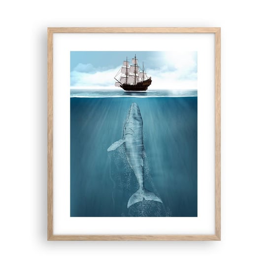Obraz - Plakat - Lepiej nie wiedzieć - 40x50cm - Wieloryb Żaglowiec Ocean - Foto Plakaty w ramie koloru jasny dąb do Salonu Sypialni ARTTOR ARTTOR