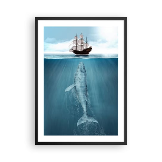 Obraz - Plakat - Lepiej nie wiedzieć - 50x70cm - Wieloryb Żaglowiec Ocean - Nowoczesny modny obraz Plakat czarna rama ARTTOR ARTTOR