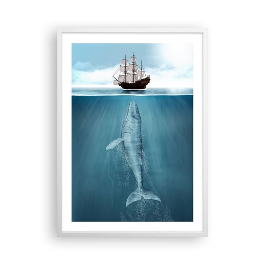 Obraz - Plakat - Lepiej nie wiedzieć - 50x70cm - Wieloryb Żaglowiec Ocean - Nowoczesny modny obraz Plakat rama biała ARTTOR ARTTOR