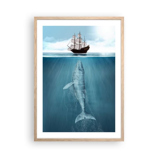 Obraz - Plakat - Lepiej nie wiedzieć - 50x70cm - Wieloryb Żaglowiec Ocean - Nowoczesny modny obraz Plakat rama jasny dąb ARTTOR ARTTOR