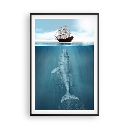 Obraz - Plakat - Lepiej nie wiedzieć - 61x91cm - Wieloryb Żaglowiec Ocean - Foto Plakaty na ścianę w czarnej ramie - Plakat do Salonu Sypialni ARTTOR ARTTOR