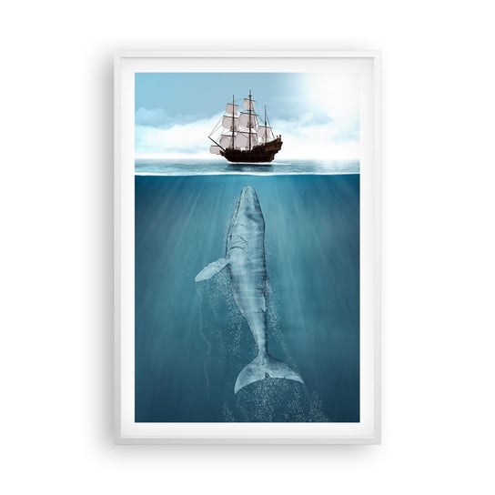 Obraz - Plakat - Lepiej nie wiedzieć - 61x91cm - Wieloryb Żaglowiec Ocean - Foto Plakaty na ścianę w ramie białej - Plakat do Salonu Sypialni ARTTOR ARTTOR