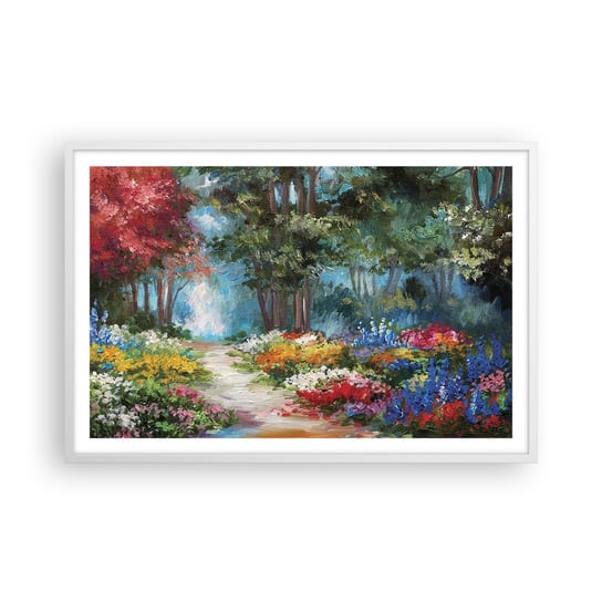 Obraz - Plakat - Leśny ogród, kwietny las - 91x61cm - Krajobraz Park Kwiaty - Foto Plakaty na ścianę w ramie białej - Plakat do Salonu Sypialni ARTTOR ARTTOR