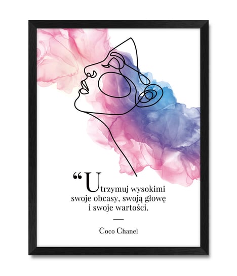 Obraz plakat Line Art kobieta rysy twarzy z sentencją Coco Chanel iWALL studio