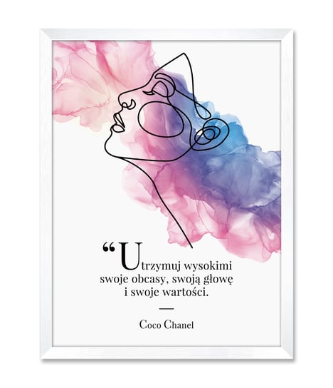 Obraz plakat Line Art kobieta twarz ekspresja z cytatem Coco Chanel iWALL studio