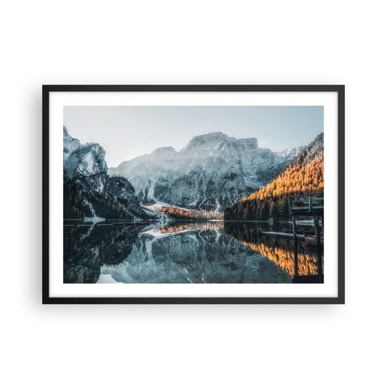 Obraz - Plakat - Lustrzany pejzaż - 70x50cm - Krajobraz Góry Jezioro - Nowoczesny modny obraz Plakat czarna rama ARTTOR ARTTOR