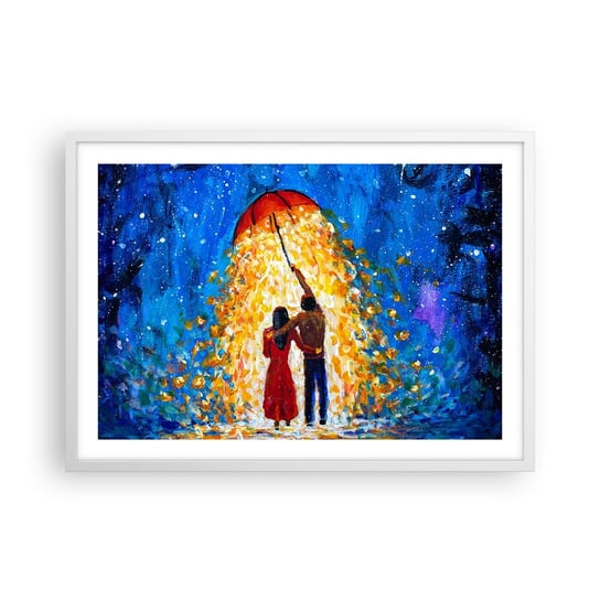 Obraz - Plakat - Magia deszczowego wieczoru? - 70x50cm - Romantyczny Para Miłość - Nowoczesny modny obraz Plakat rama biała ARTTOR ARTTOR