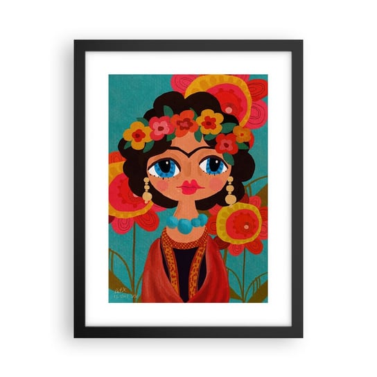 Obraz - Plakat - Makowa panienka - 30x40cm - Frida Kwiatki Kolorowy - Foto Plakaty na ścianę w czarnej ramie - Plakat do Salonu Sypialni ARTTOR ARTTOR