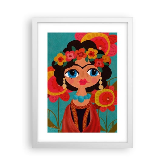 Obraz - Plakat - Makowa panienka - 30x40cm - Frida Kwiatki Kolorowy - Foto Plakaty na ścianę w ramie białej - Plakat do Salonu Sypialni ARTTOR ARTTOR
