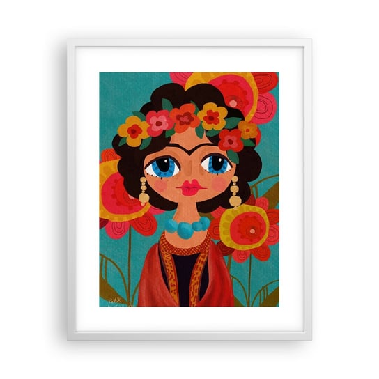 Obraz - Plakat - Makowa panienka - 40x50cm - Frida Kwiatki Kolorowy - Foto Plakaty w ramie koloru białego do Salonu Sypialni ARTTOR ARTTOR