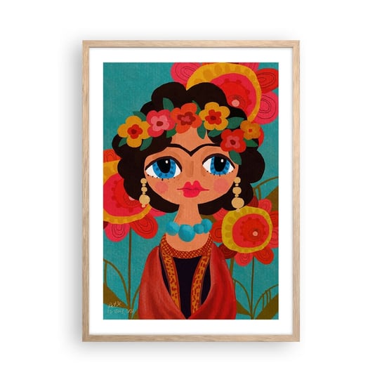 Obraz - Plakat - Makowa panienka - 50x70cm - Frida Kwiatki Kolorowy - Nowoczesny modny obraz Plakat rama jasny dąb ARTTOR ARTTOR