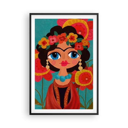 Obraz - Plakat - Makowa panienka - 61x91cm - Frida Kwiatki Kolorowy - Foto Plakaty na ścianę w czarnej ramie - Plakat do Salonu Sypialni ARTTOR ARTTOR