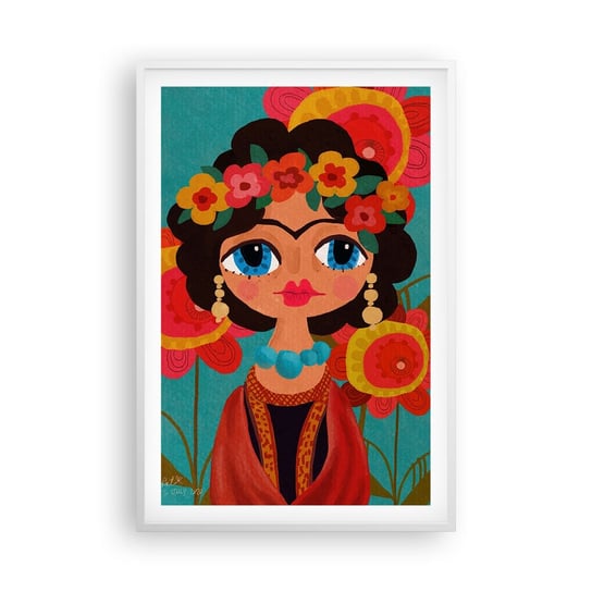 Obraz - Plakat - Makowa panienka - 61x91cm - Frida Kwiatki Kolorowy - Foto Plakaty na ścianę w ramie białej - Plakat do Salonu Sypialni ARTTOR ARTTOR
