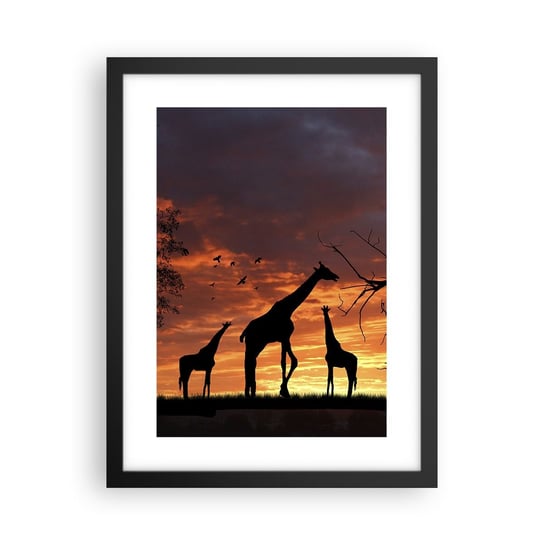 Obraz - Plakat - Mała kolacja w gronie najbliższych - 30x40cm - Zwierzęta Żyrafa Afryka - Foto Plakaty na ścianę w czarnej ramie - Plakat do Salonu Sypialni ARTTOR ARTTOR