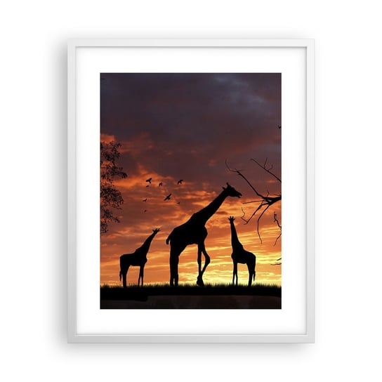 Obraz - Plakat - Mała kolacja w gronie najbliższych - 40x50cm - Zwierzęta Żyrafa Afryka - Foto Plakaty w ramie koloru białego do Salonu Sypialni ARTTOR ARTTOR