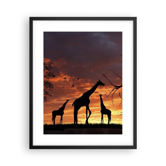 Obraz - Plakat - Mała kolacja w gronie najbliższych - 40x50cm - Zwierzęta Żyrafa Afryka - Foto Plakaty w ramie koloru czarnego do Salonu Sypialni ARTTOR ARTTOR