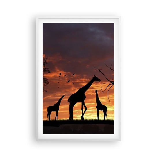 Obraz - Plakat - Mała kolacja w gronie najbliższych - 61x91cm - Zwierzęta Żyrafa Afryka - Foto Plakaty na ścianę w ramie białej - Plakat do Salonu Sypialni ARTTOR ARTTOR