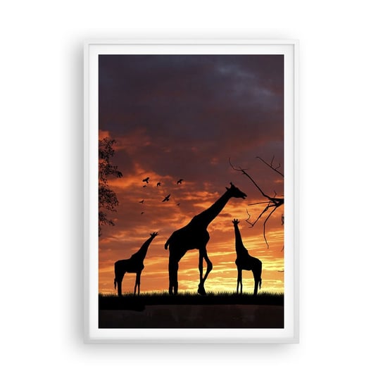 Obraz - Plakat - Mała kolacja w gronie najbliższych - 70x100cm - Zwierzęta Żyrafa Afryka - Foto Plakaty w ramie koloru białego do Salonu Sypialni ARTTOR ARTTOR