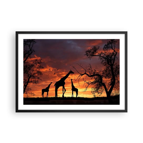 Obraz - Plakat - Mała kolacja w gronie najbliższych - 70x50cm - Zwierzęta Żyrafa Afryka - Nowoczesny modny obraz Plakat czarna rama ARTTOR ARTTOR