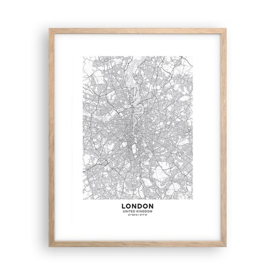 Obraz - Plakat - Mapa londyńskiego labiryntu - 40x50cm - Miasto Mapa Miasta Londyn - Foto Plakaty w ramie koloru jasny dąb do Salonu Sypialni ARTTOR ARTTOR