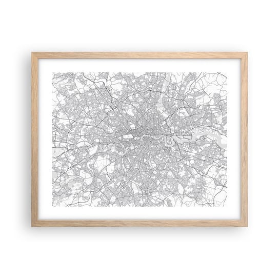 Obraz - Plakat - Mapa londyńskiego labiryntu - 50x40cm - Miasto Mapa Miasta Londyn - Foto Plakaty w ramie koloru jasny dąb do Salonu Sypialni ARTTOR ARTTOR