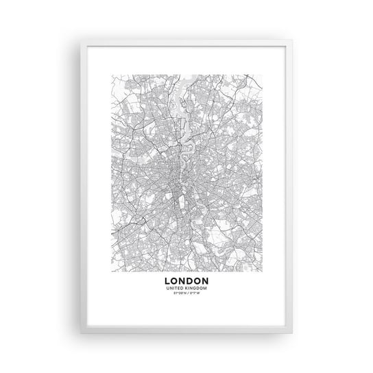 Obraz - Plakat - Mapa londyńskiego labiryntu - 50x70cm - Miasto Mapa Miasta Londyn - Nowoczesny modny obraz Plakat rama biała ARTTOR ARTTOR