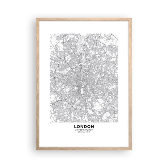 Obraz - Plakat - Mapa londyńskiego labiryntu - 50x70cm - Miasto Mapa Miasta Londyn - Nowoczesny modny obraz Plakat rama jasny dąb ARTTOR ARTTOR